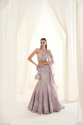 Lilac Net Sequins Embroidered Fish-Cut Lehenga Set