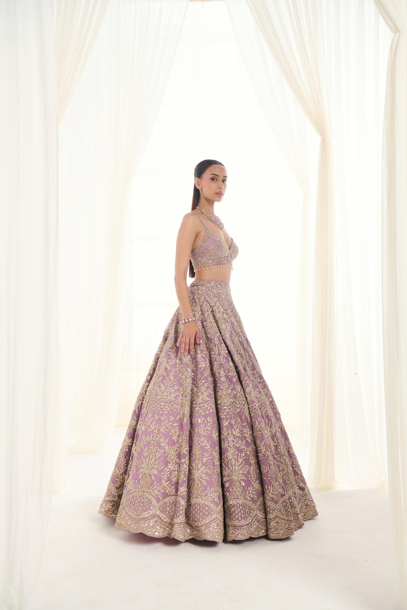 Mauve Georgette Tush Work Lehenga Set