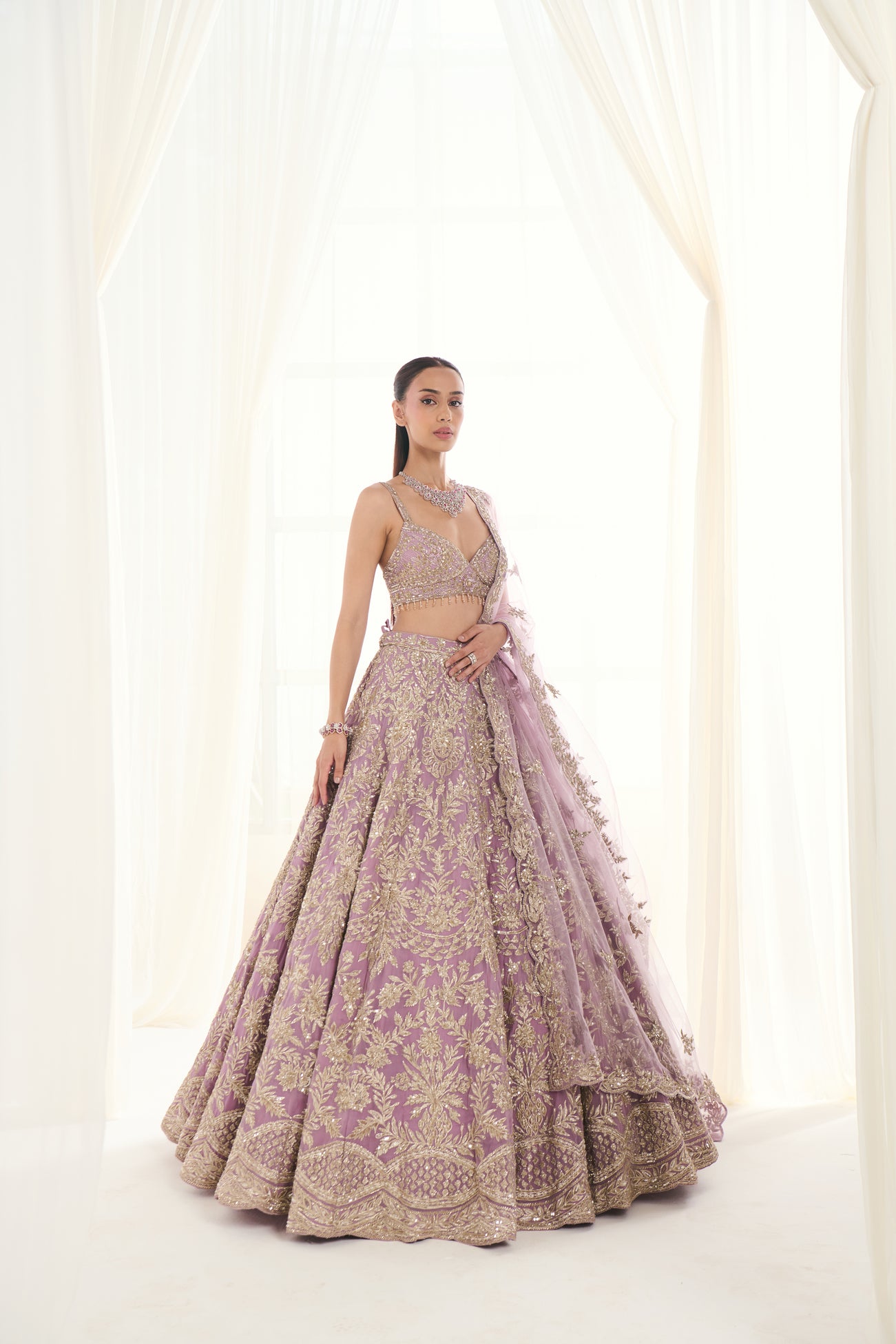 Mauve Georgette Tush Work Lehenga Set