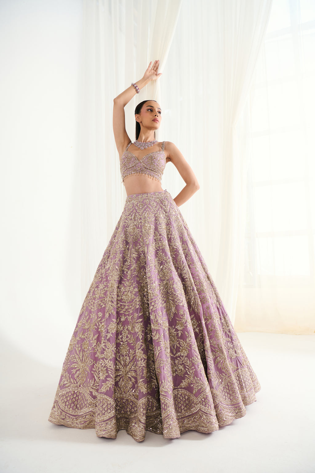 Mauve Georgette Tush Work Lehenga Set