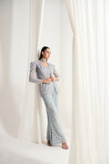 Ice Blue Net Sequins Embellished Jacket Set
