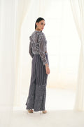 Grey Net Sequins Work Jacket Set
