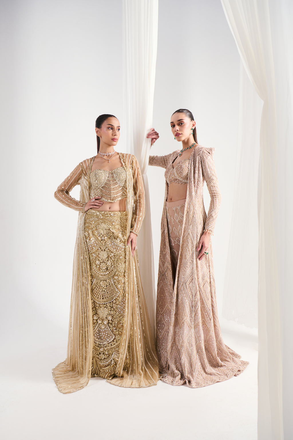 Golden Net Cutdana Embroidered Jacket Set